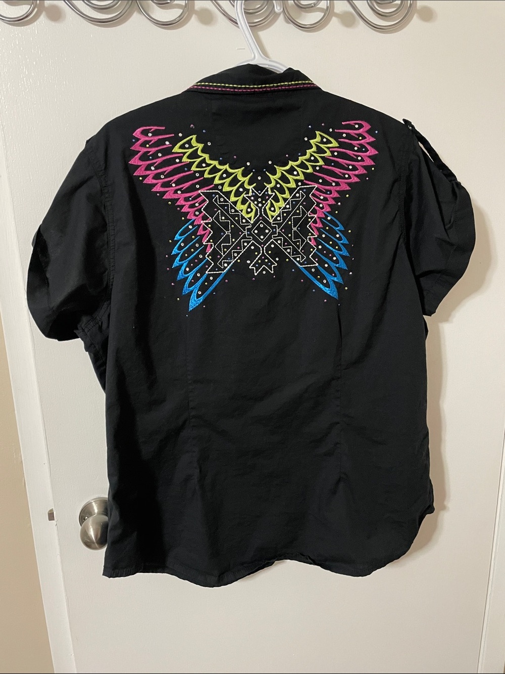 Rock 47 by Wrangler Black Snap Embroidered Western Shirt XXL